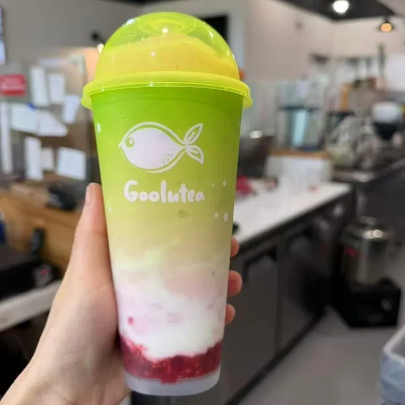 Pink fruit layered matcha drink at Goolutea, a Tea Store in Castro Valley